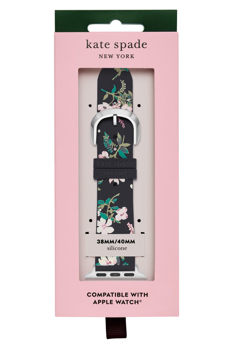 silicone 24mm Apple Watch® watchband, Alternate, color, BLACK/ GREEN/ PINK