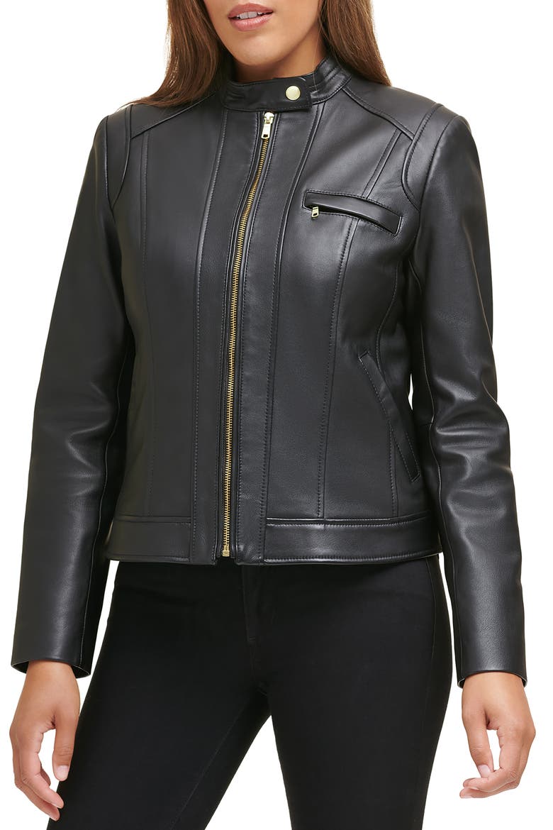 Lambskin Leather Jacket, Main, color, BLACK