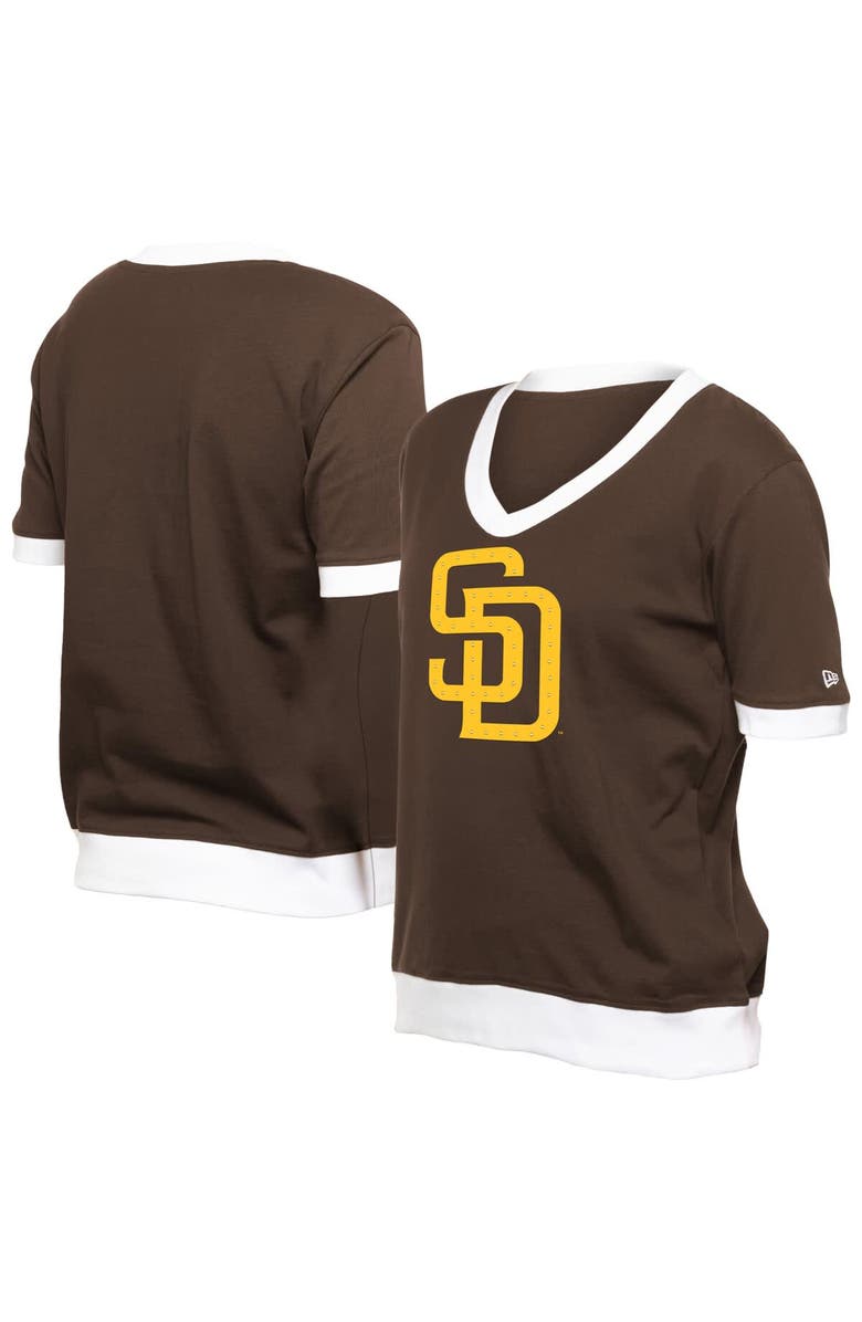 New Era Women's New Era  Brown San Diego Padres Game Day Rhinestone V-Neck T-Shirt, Alternate, color, 