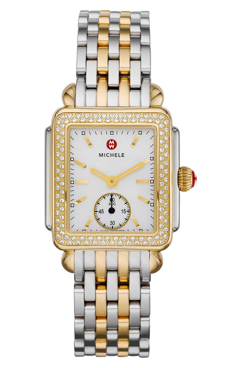 MICHELE Deco 16 16mm Bracelet Watchband, Alternate, color, Silver/ Gold