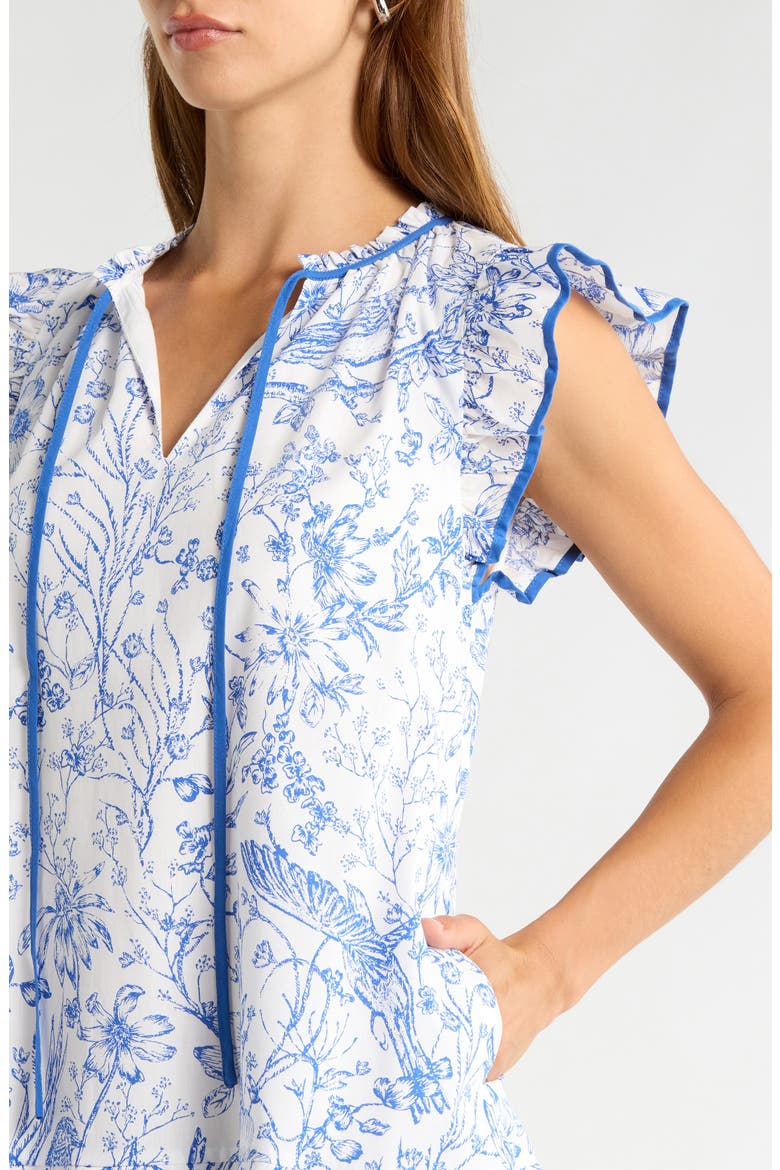 Eve Floral Print Ruffle Dress, Alternate, color, BLUE-WHITE