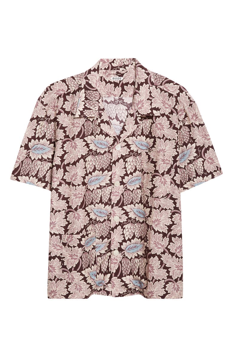 Bode Wisteria Short Sleeve Cotton & Silk Button-Up Shirt, Alternate, color, Mauve