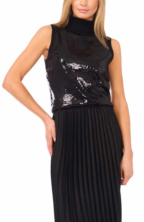 Halogen® Sequin Turtleneck Sleeveless Sweater