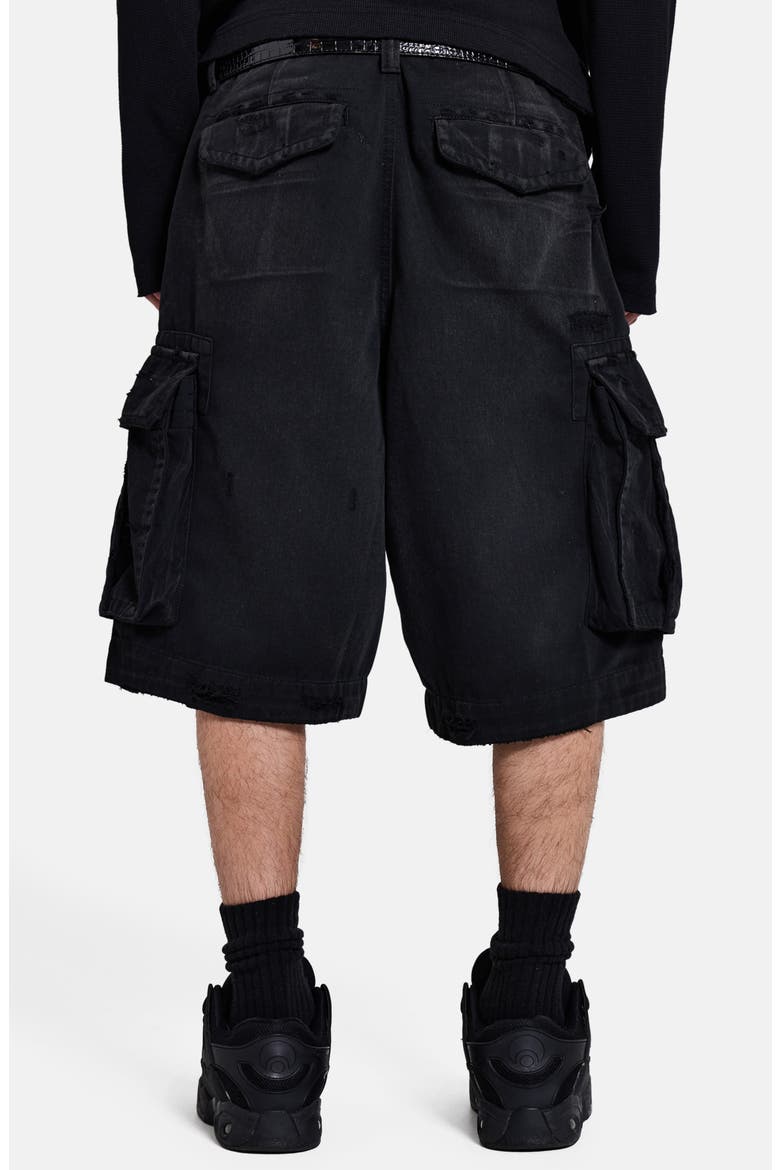 Distressed Beach Cargo Shorts, Alternate, color, BLACK
