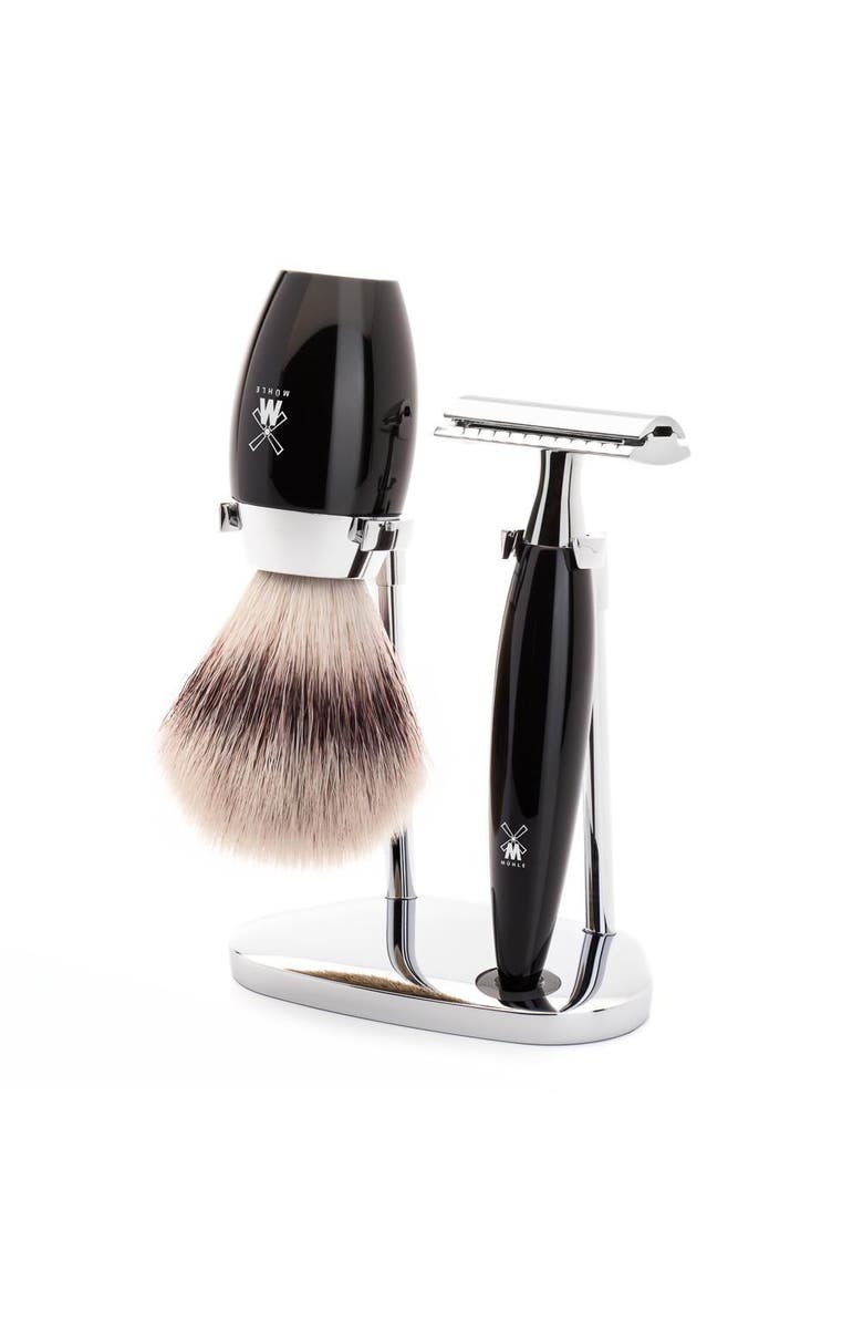 MÜHLE Kosmo Black 3-Piece Silvertip Fiber & Safety Razor Shaving Set, Main, color, Black