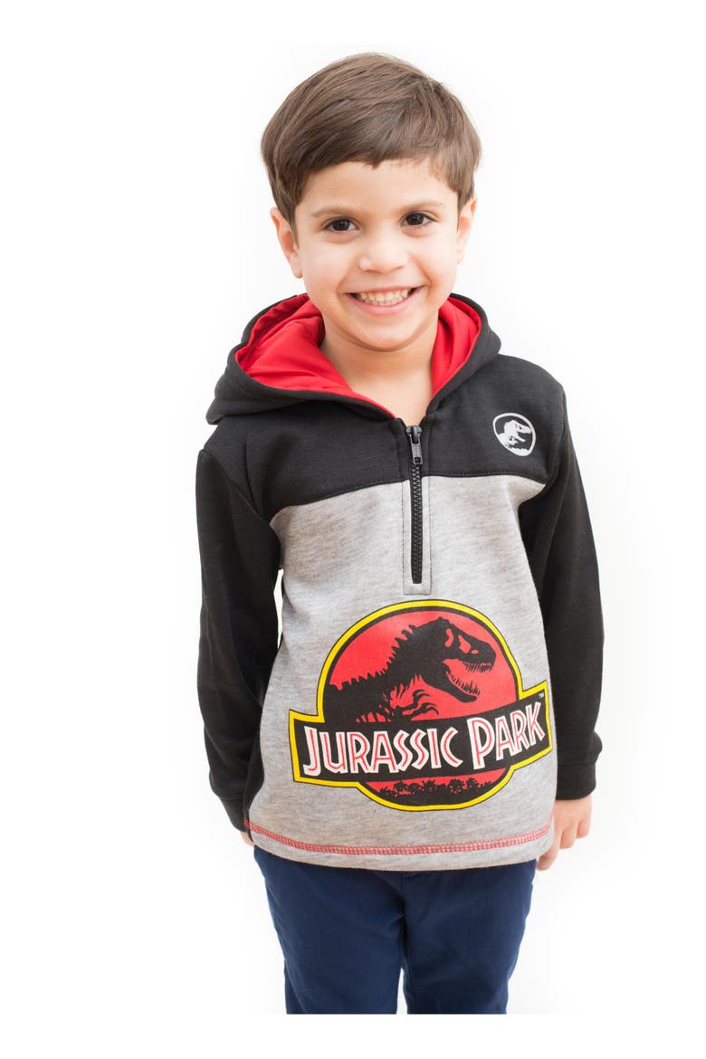 Jurassic Park T-Rex Fleece Quarter-Zip Hoodie, Alternate, color, Black Charcoal Red