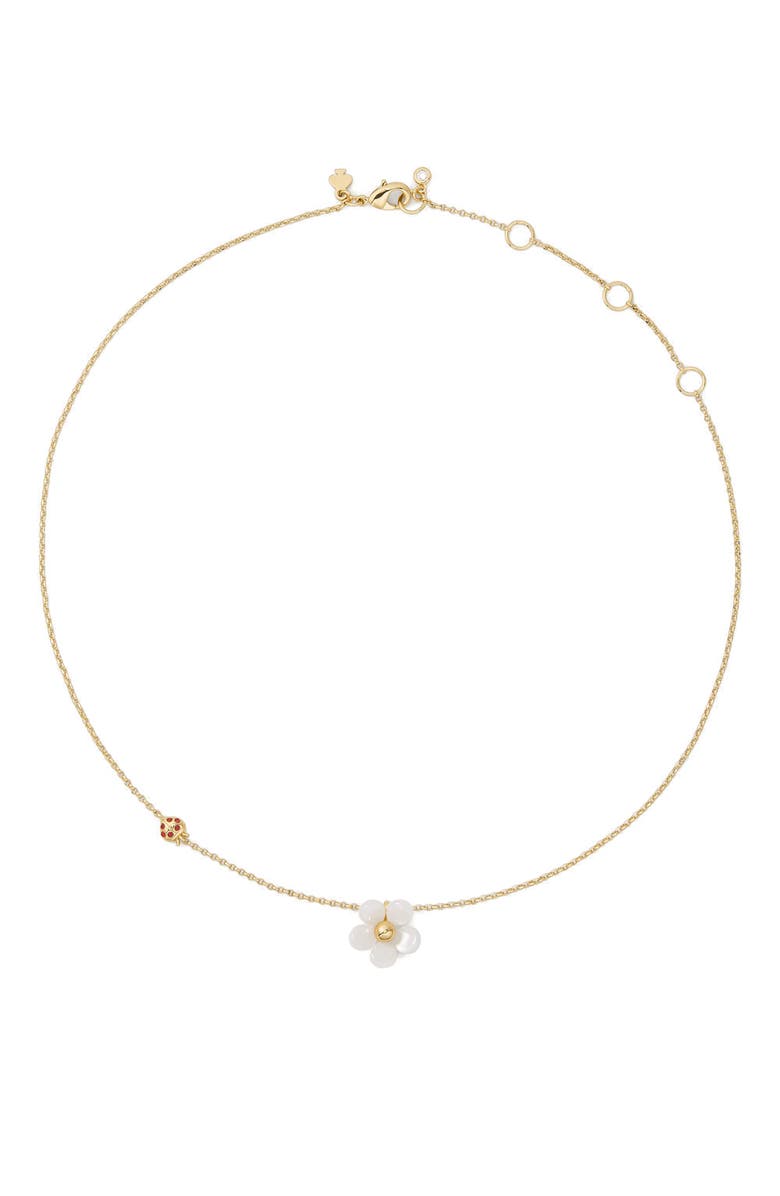 Kate Spade New York summer daze pavé crystal bug & flower pendant necklace, Alternate, color, White.