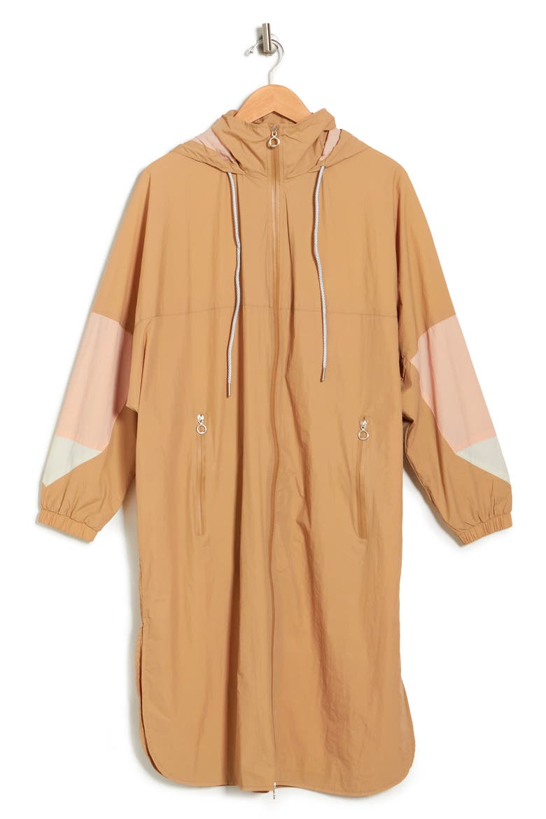 Philomena Water-Resistant Windbreaker Long Jacket, Alternate, color, SAND