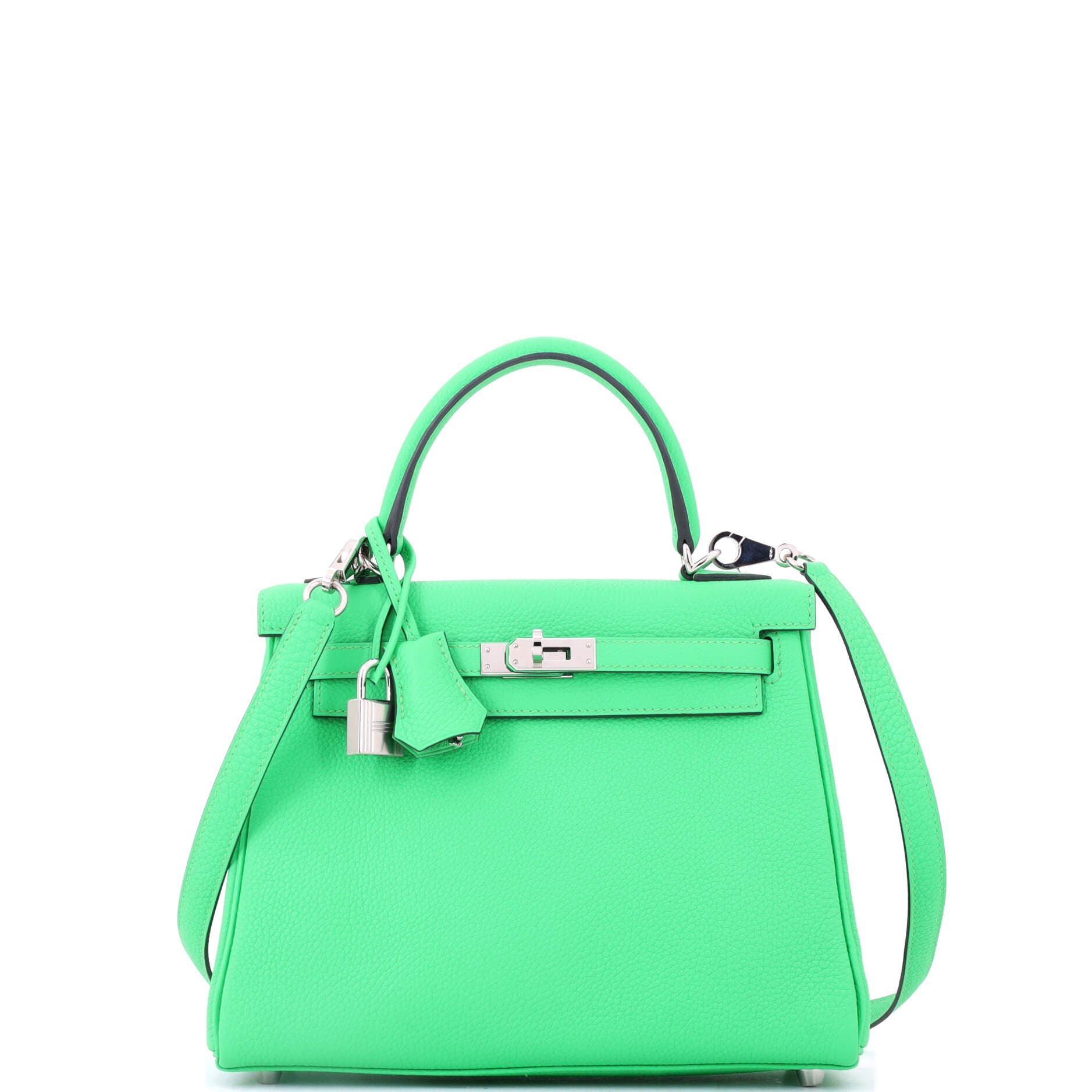 Pre-Owned Hermes Kelly Handbag Green Togo with Palladium Hardware 25, Main, color, Vert Comics