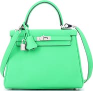Pre-Owned Hermes Kelly Handbag Green Togo with Palladium Hardware 25