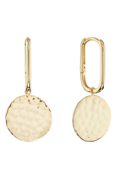 Hammered Disc Huggie Hoop Earrings