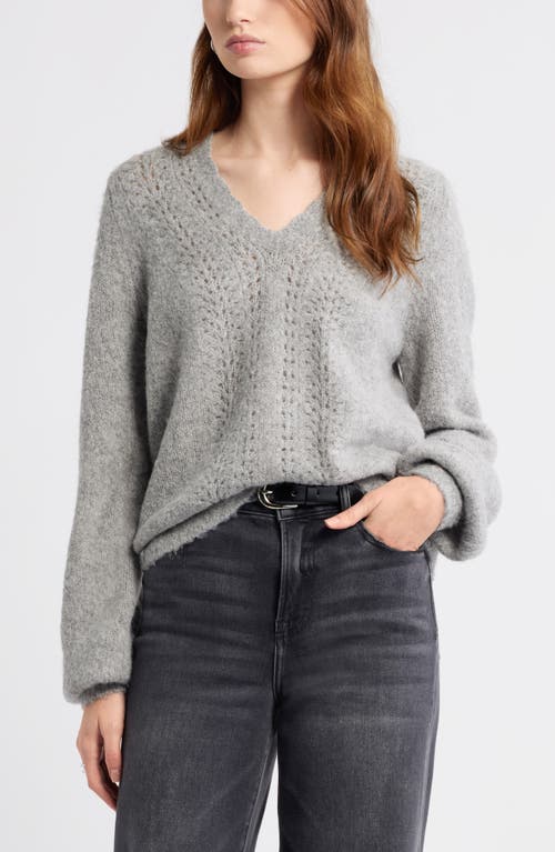 Treasure & Bond Oversize Pointelle V-neck Sweater In Gray