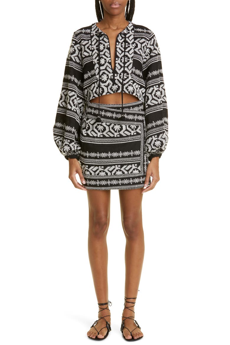 Black Sand Embroidered Cotton Blend Top, Alternate, color, TROPIC BLACK/ ECRU