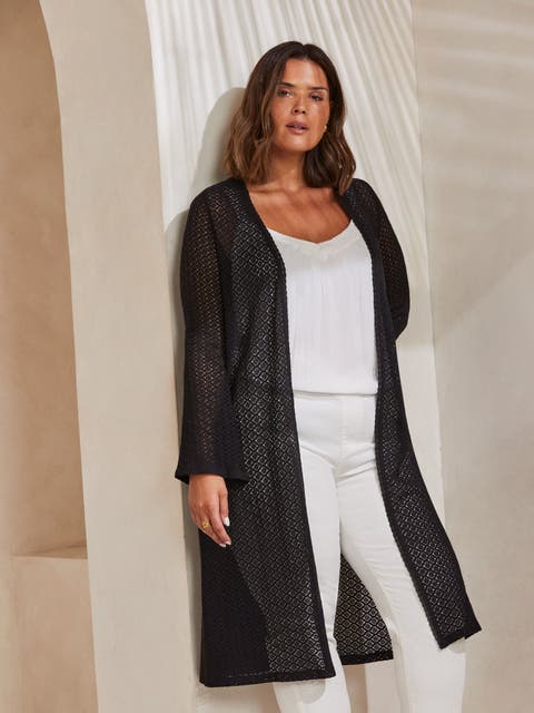 Longline Crochet Knit Cardigan