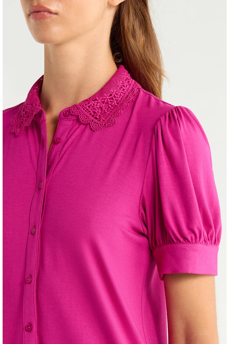 Scalloped Lace Collar Short Sleeve Shirt, Alternate, color, WILD PETUNIA