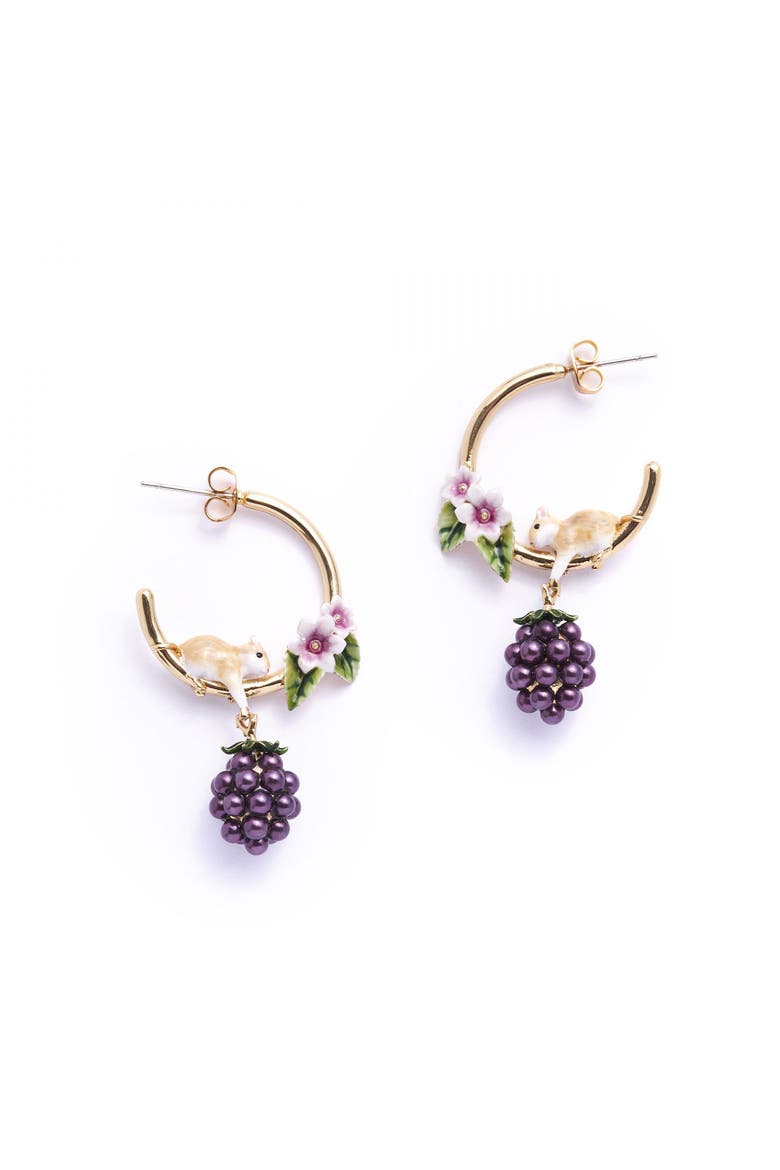 Blackberry & Mouse Hoop Earrings, Main, color, Blackberry & Mouse