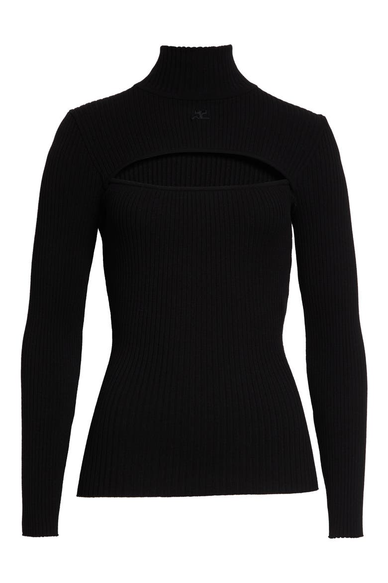 Slash Mock Neck Rib Sweater, Alternate, color, BLACK