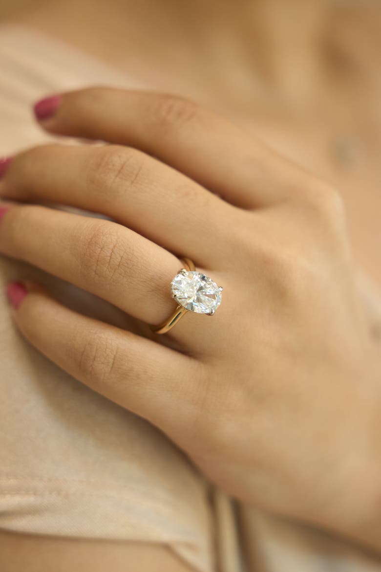 Evania 14K Gold Oval Cathedral Lab Grown Diamond Hidden Halo Engagement Ring - 5.15 Cts, Alternate, color, 14K Yellow Gold