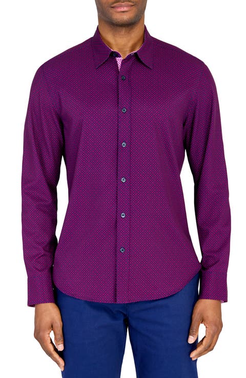 Slim Fit Geo Recycled 4-Way Stretch Perfomance Long Sleeve Shirt