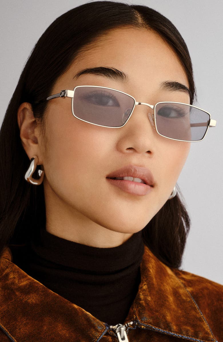 Le Specs Bizarro 56mm Rectangular Sunglasses, Alternate, color, Silver / Smoke Tint