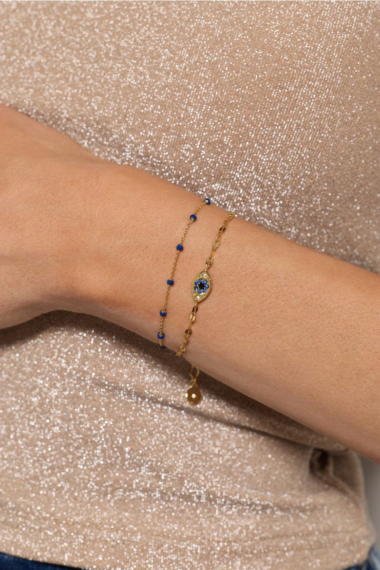 Festival 2 strand Evil eye bracelet, Alternate, color, Gold