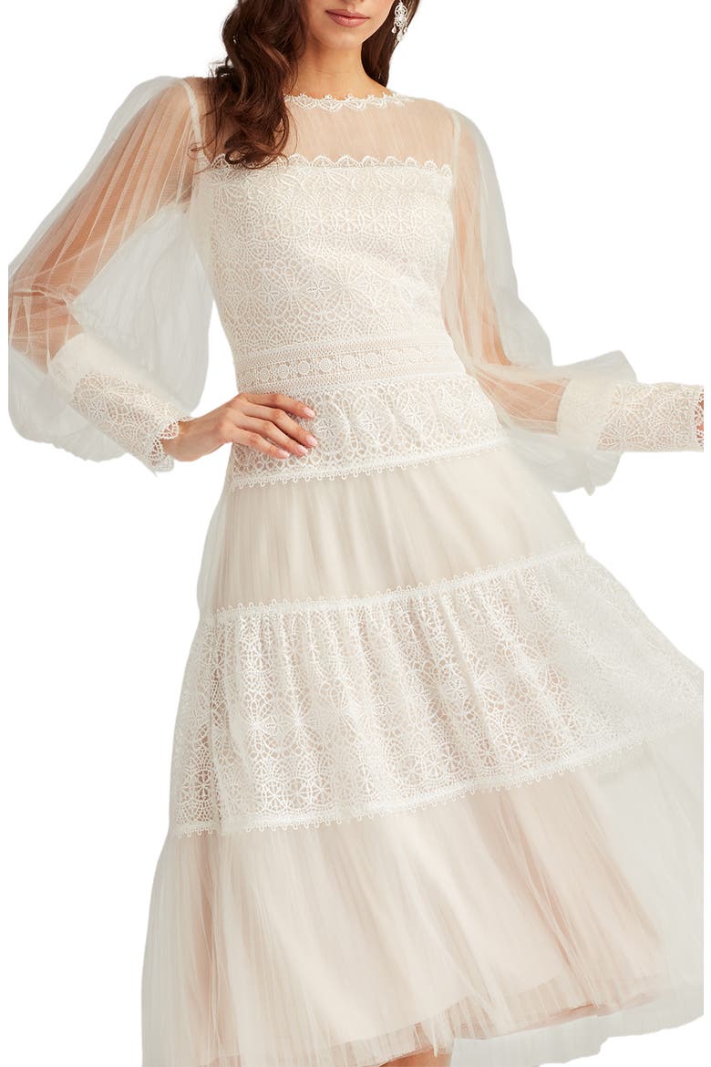 Lace Long Sleeve Midi Dress, Alternate, color, IVORY/ PETAL