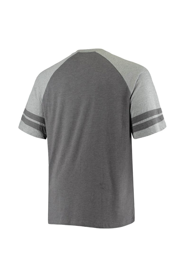 Men's Fanatics Branded Charcoal/Heathered Gray Carolina Panthers Big & Tall Two-Stripe Tri-Blend Raglan T-Shirt, Alternate, color, Charcoal