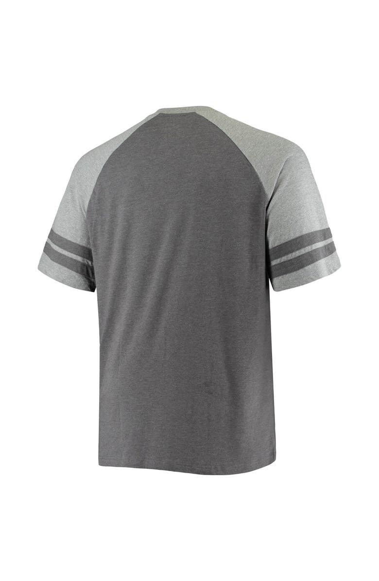 FANATICS Men's Fanatics Branded Charcoal/Heathered Gray Carolina Panthers Big & Tall Two-Stripe Tri-Blend Raglan T-Shirt, Alternate, color, 