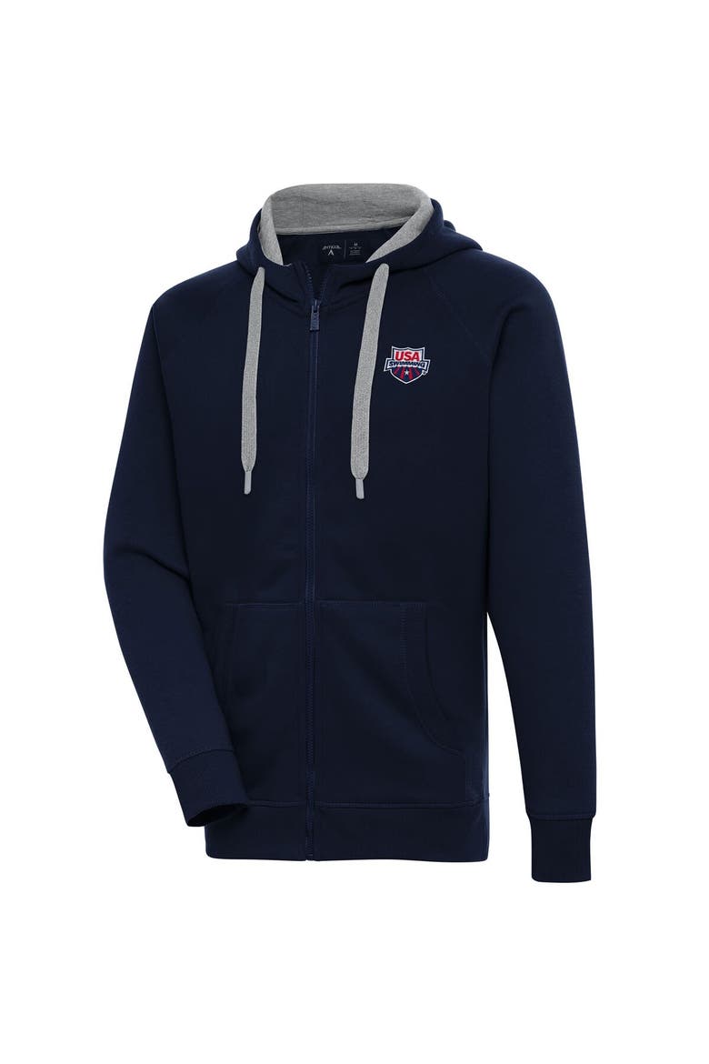 Men's Antigua  Navy USA Swimming Victory Full-Zip Hoodie, Main, color, Navy