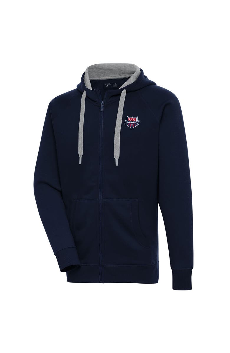 ANTIGUA Men's Antigua Navy USA Swimming Victory Full-Zip Hoodie, Main, color,