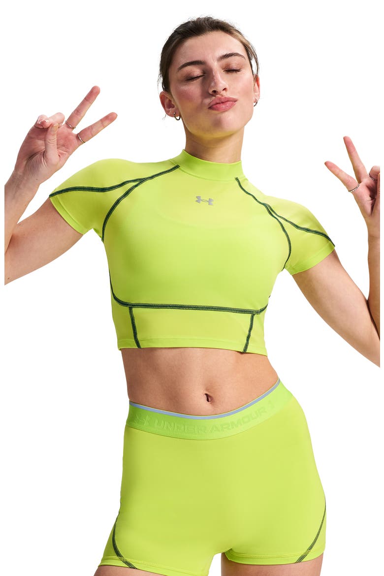 HeatGear® Elite Mock Neck Performance Crop Top, Alternate, color, 394 GREEN CITRINE