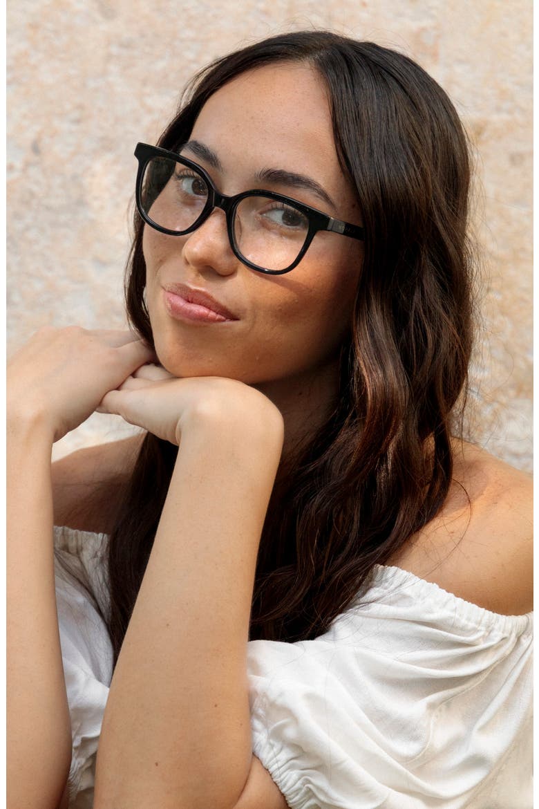 Lahela 52mm Low Nose Bridge Medium Width Square Optical Glasses, Alternate, color, BLACK LAVA / CLEAR LENSES