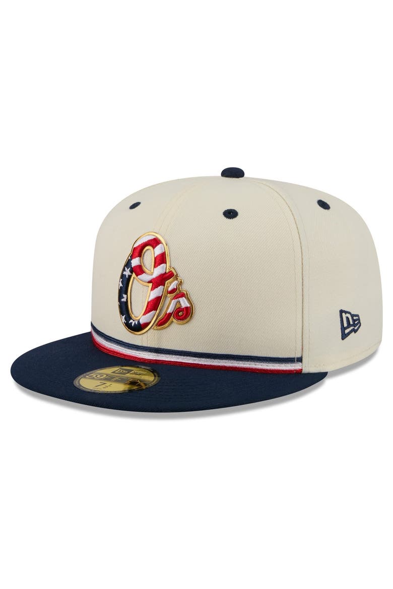Men's New Era Cream/Navy Baltimore Orioles USA 250 Fourth of July 59FIFTY Fitted Hat, Alternate, color, Cream