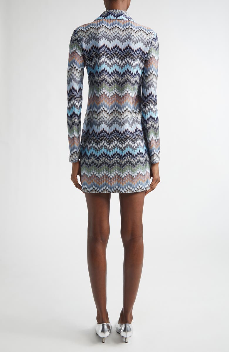 Missoni Snakeskin Pattern Chevron Long Sleeve Polo Minidress, Alternate, color, Multi Blue Tones
