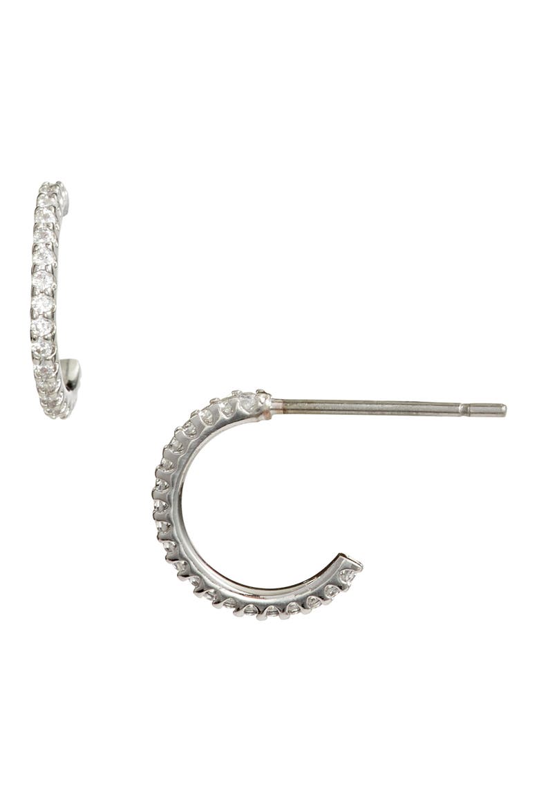 Pavé Huggie Hoop Earrings, Main, color, CLEAR- SILVER