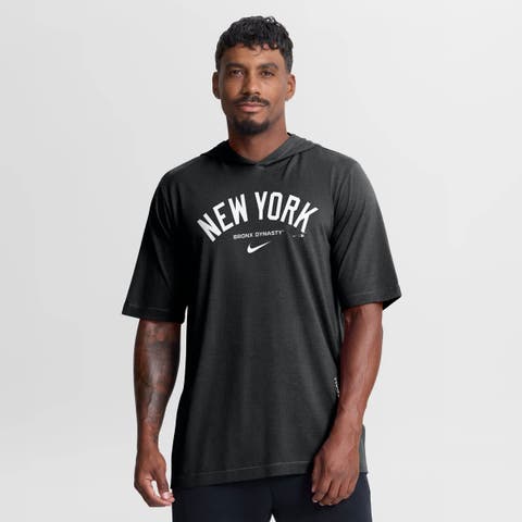 Men's Nike Black New York Yankees Arched Wordmark Tri-Blend Hooded T-Shirt