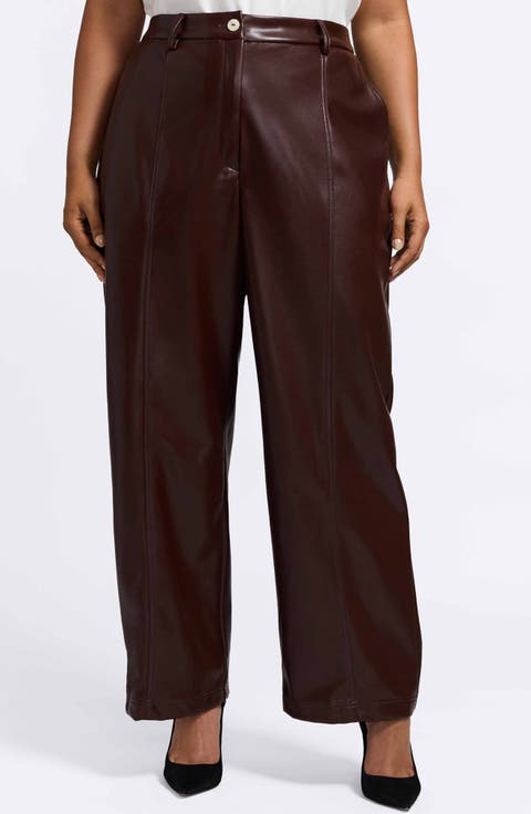 Ciara Wide Leg Faux Leather Pants (Plus)