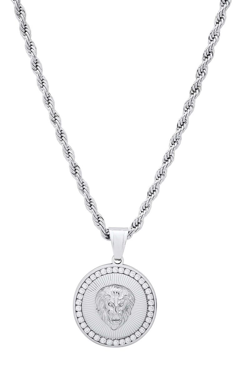 Men's 18k Gold Plated Lion Pendant Necklace, Main, color, SILVER