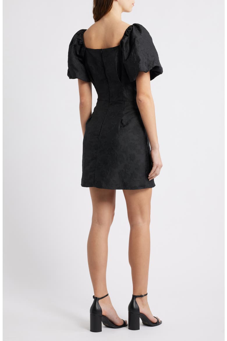 Puff Sleeve Jacquard Cocktail Minidress, Alternate, color, BLACK