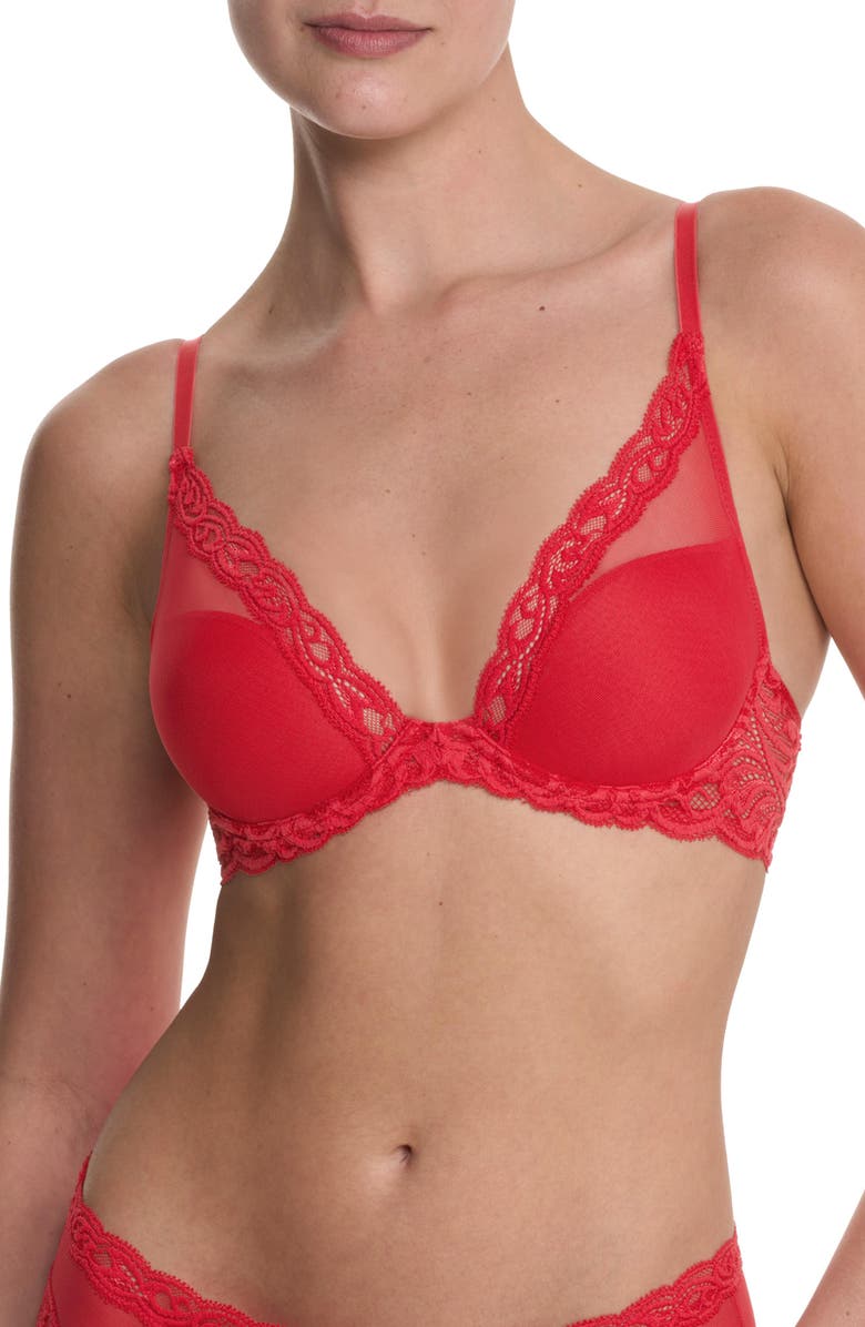 Natori Feathers Plunge T-Shirt Bra, Main, color, Bonfire