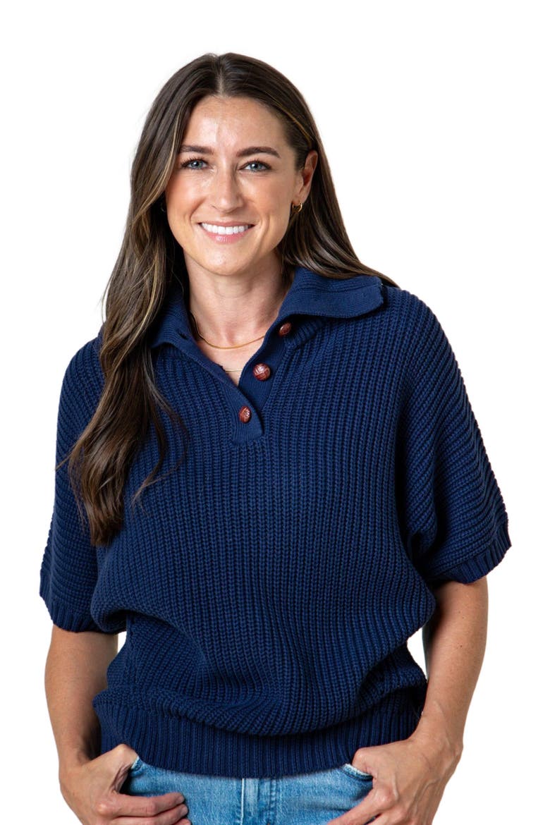 Women's Organic Spread Collar Sweater, Main, color, Navy Cardigan Stitch
