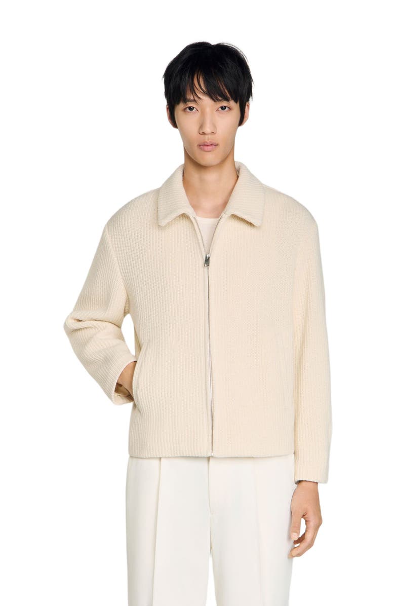 SANDRO Knit-effect regular-collar jacket, Alternate, color, Ecru