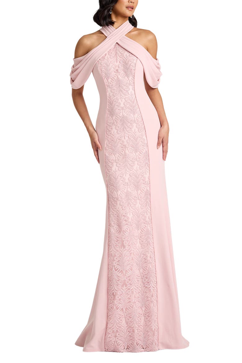 Lace Inset Cold-Shoulder Gown, Main, color, ROSE QUARTZ