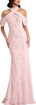 Tadashi Shoji Lace Inset Cold-Shoulder Gown
