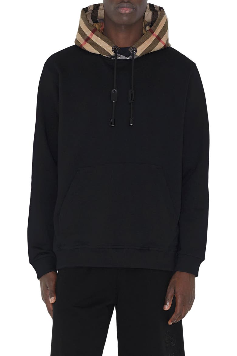 T-Fit Check Cotton Hoodie, Main, color, BLACK