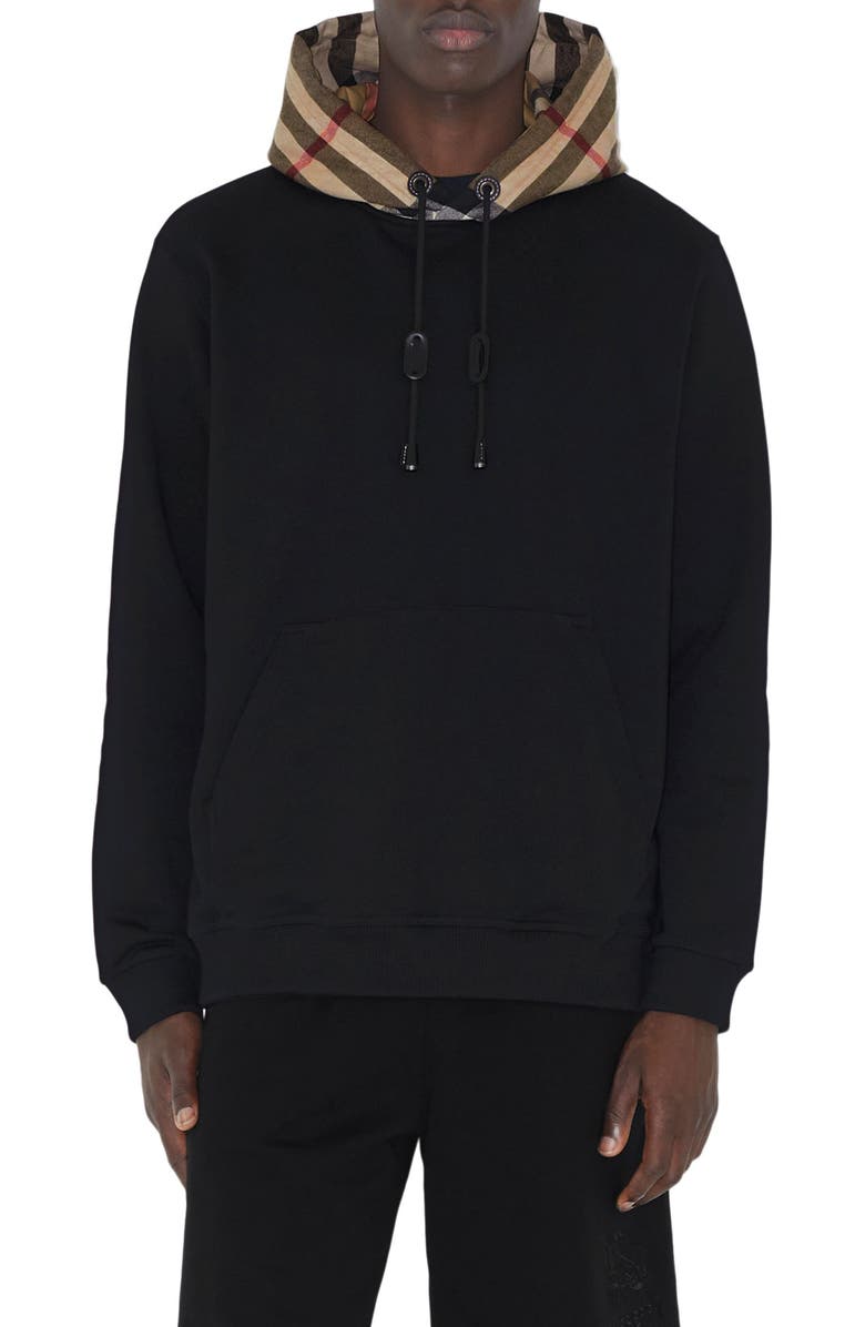 Burberry T-Fit Check Cotton Hoodie, Main, color, Black