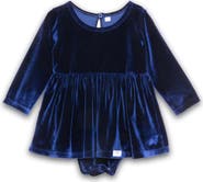 WORTHY THREADS Stretch Velvet Long Sleeve Bubble Romper
