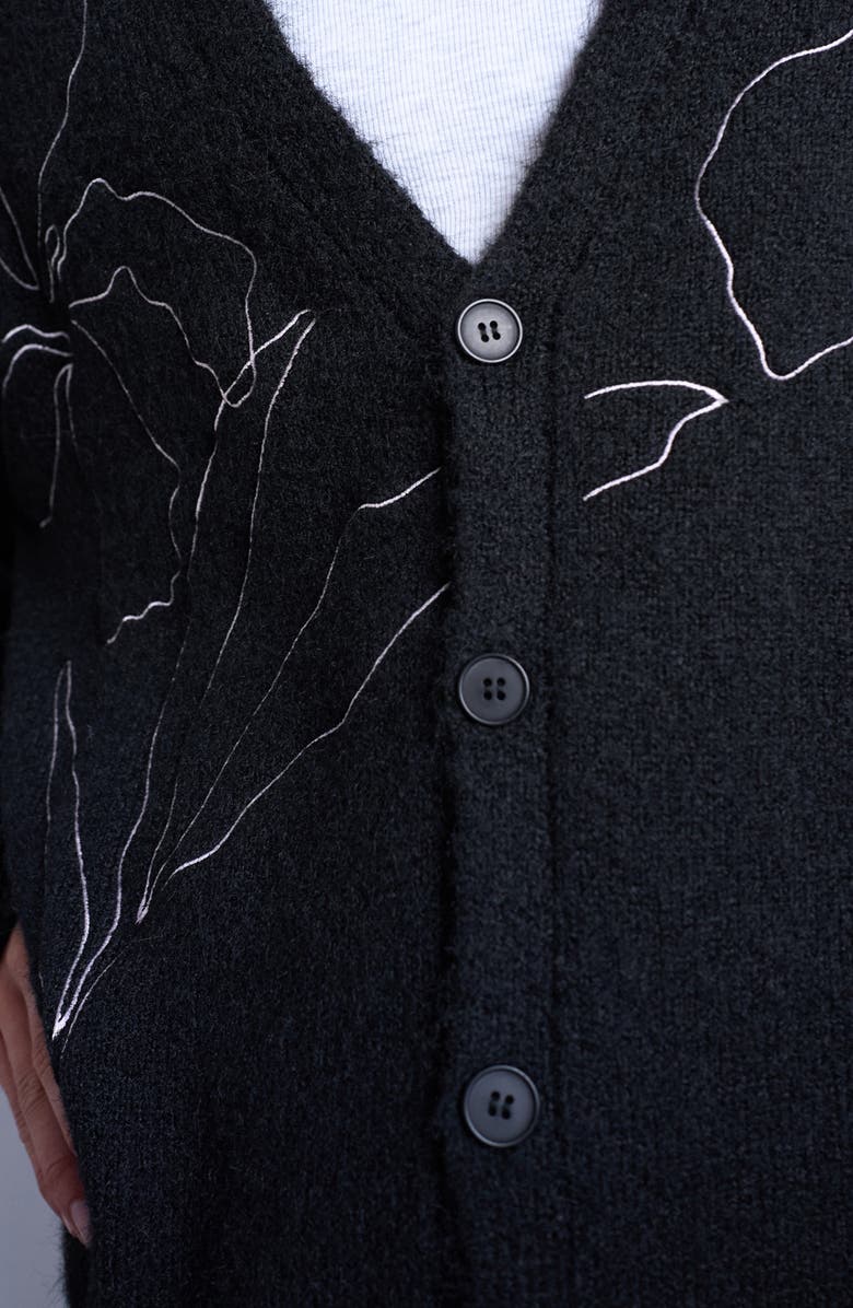 Topman Floral Embroidered V-Neck Cardigan, Alternate, color, Black