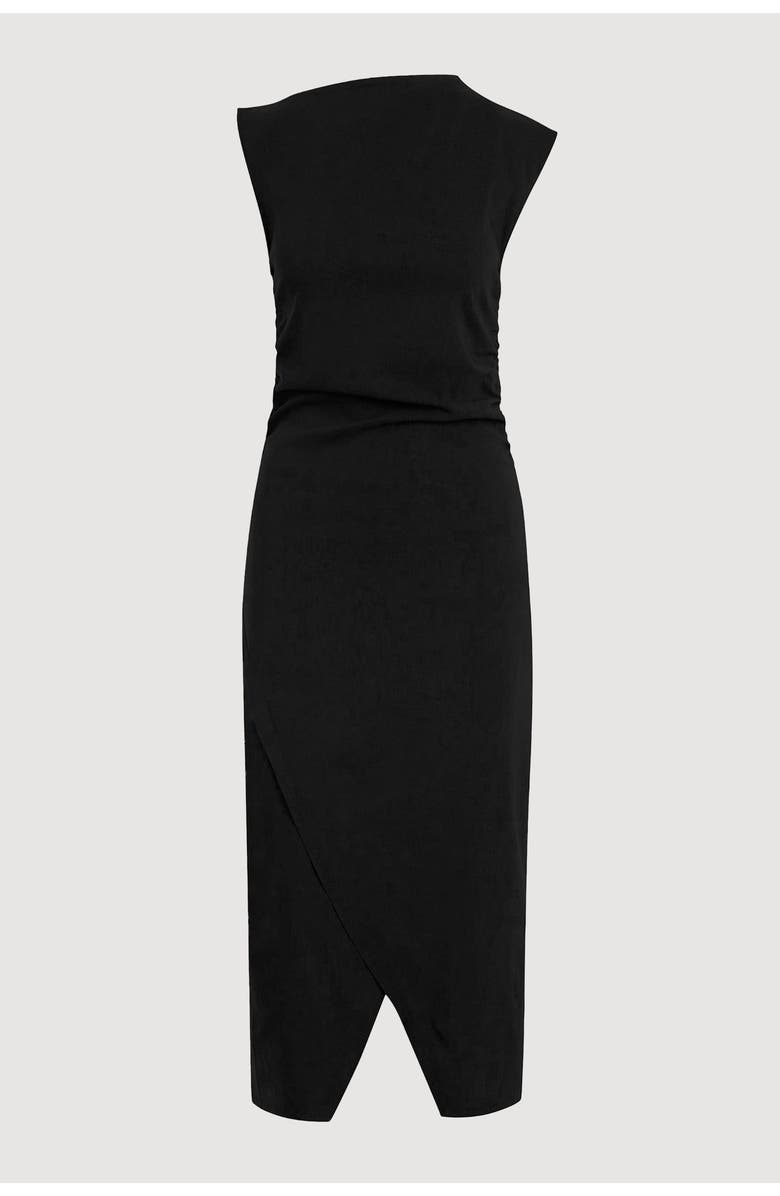Modern Citizen Manon Asymmetric-Neck Ruched Dress, Alternate, color, Black