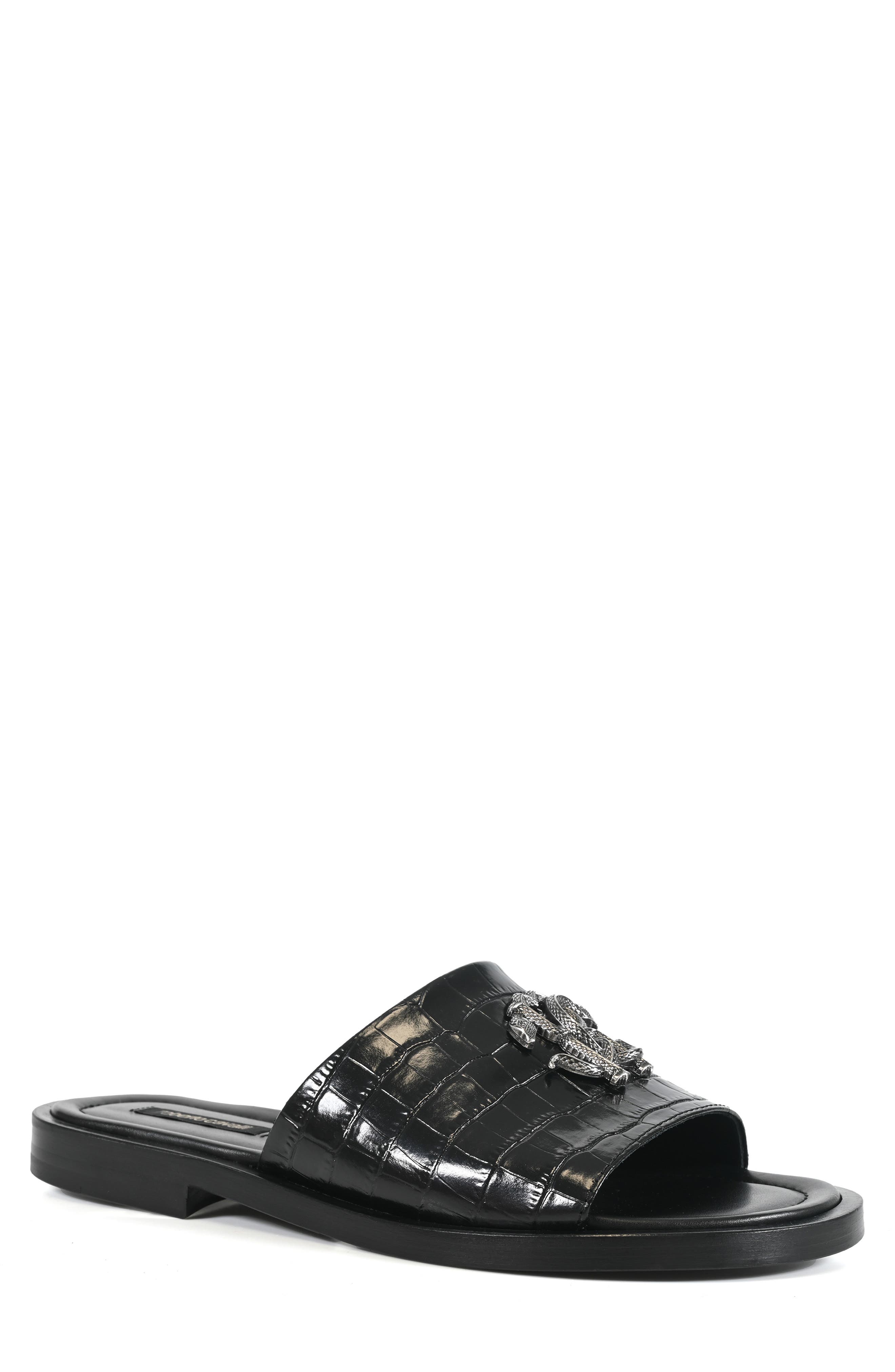 Roberto Cavalli Croc Embossed Slide Sandal, Main, color, Black